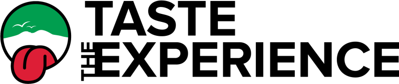Logo with tongue and mountain design, text 'Taste The Experience'.